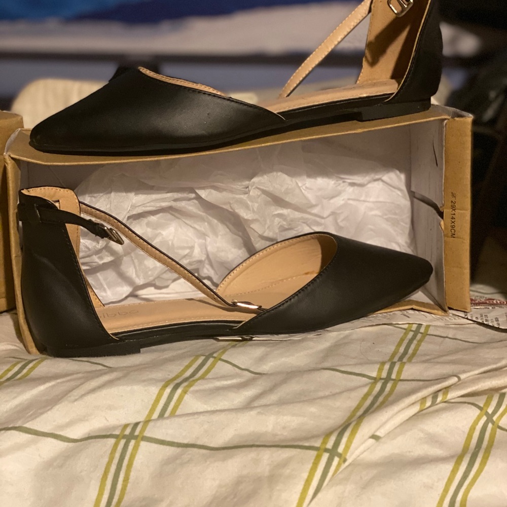 Black Vegan Leather Looking Flat Ankle Strap shoes